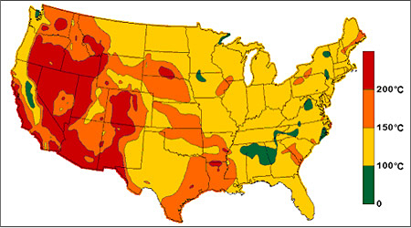 Figure 1. Continental United States map showing geothermal energy opportunities