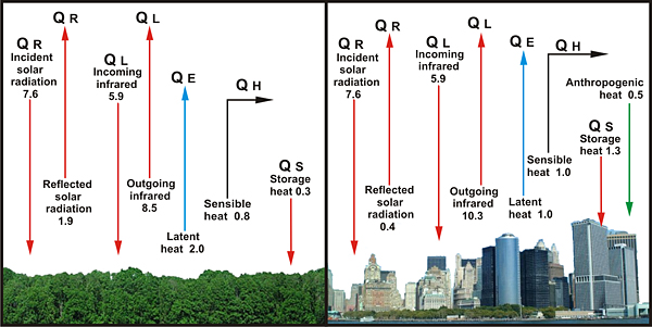 Figure 1. Radiant heat differences between a rural and urban setting