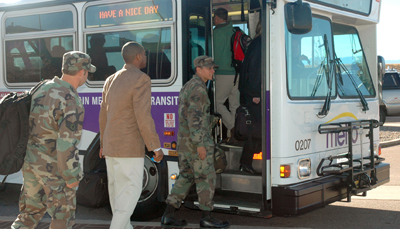 Bus loading at Schriever AFB