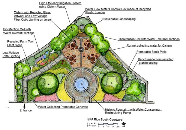 Figure 2. Landscape plan for the Environmental Protection Agency courtyard in Washington D.C. showing Water Collecting Permeable Concrete